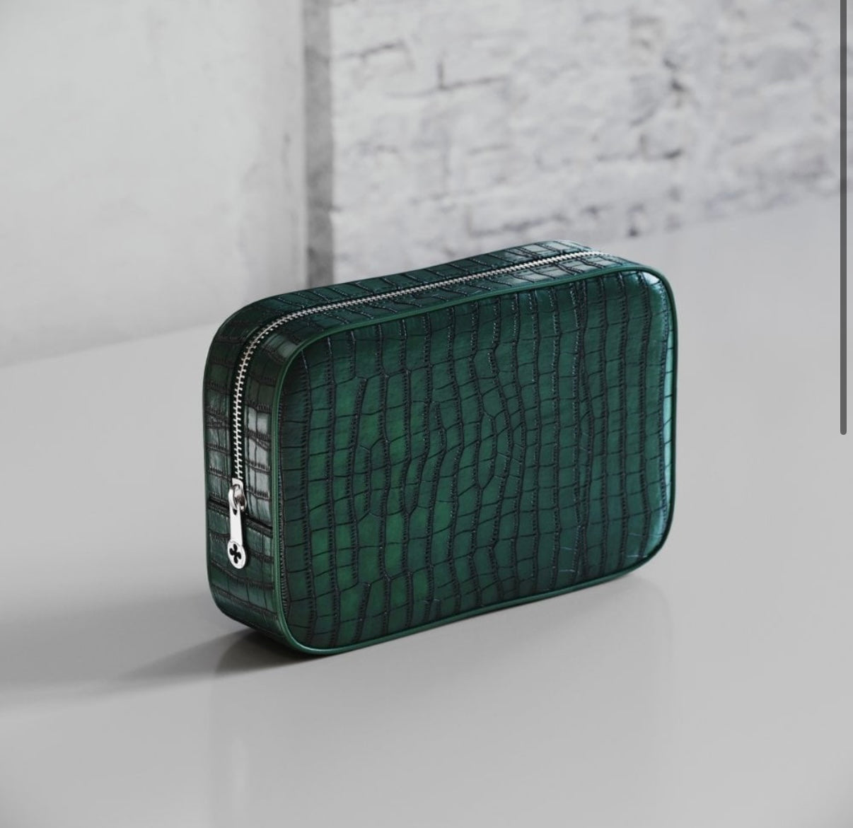 ETIER CONTI WASH BAG POUCH CROCODILE LEATHER - GREEN