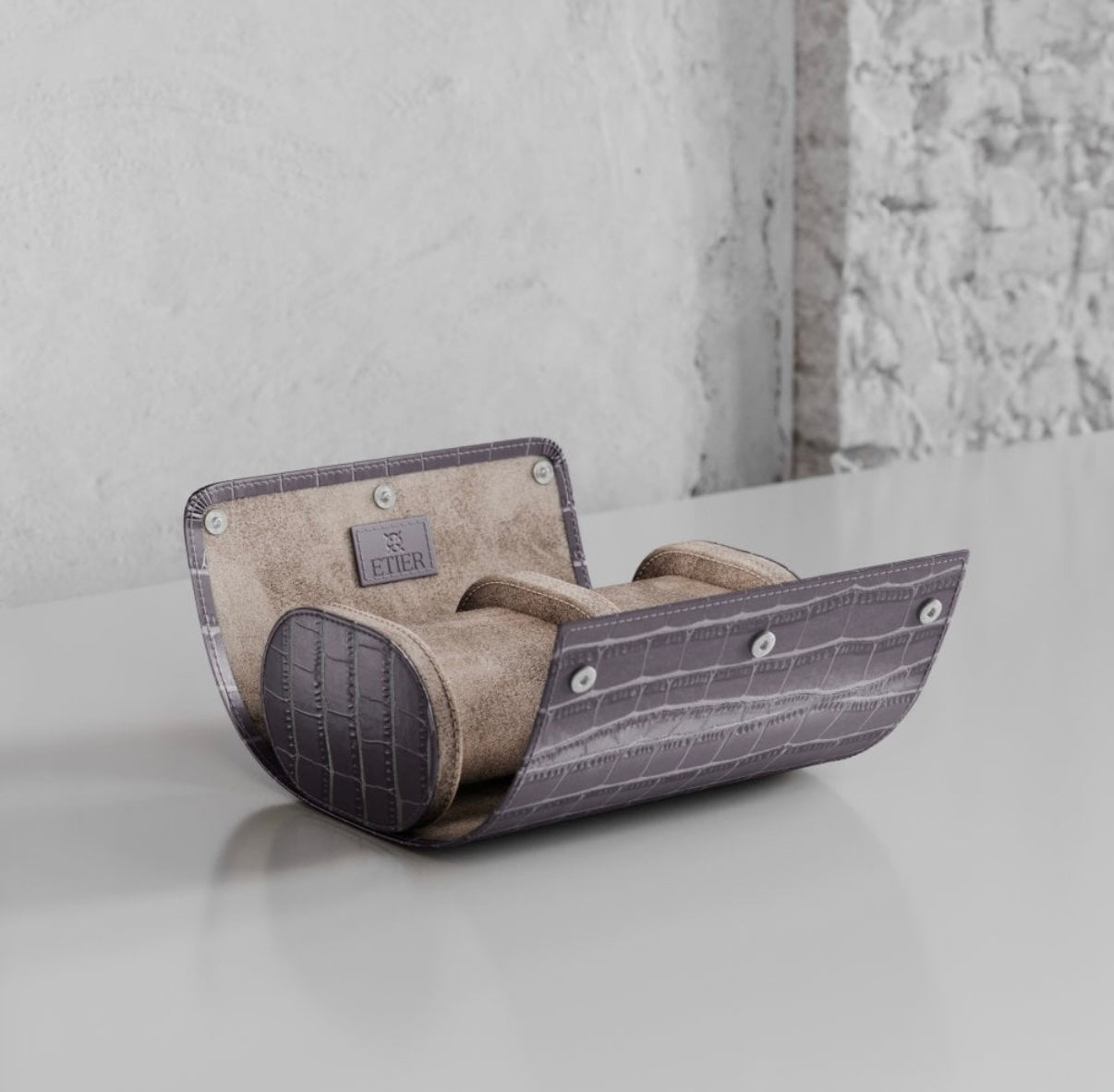 ETIER VERDI DOUBLE WATCH ROLL CROCODILE LEATHER - GREY