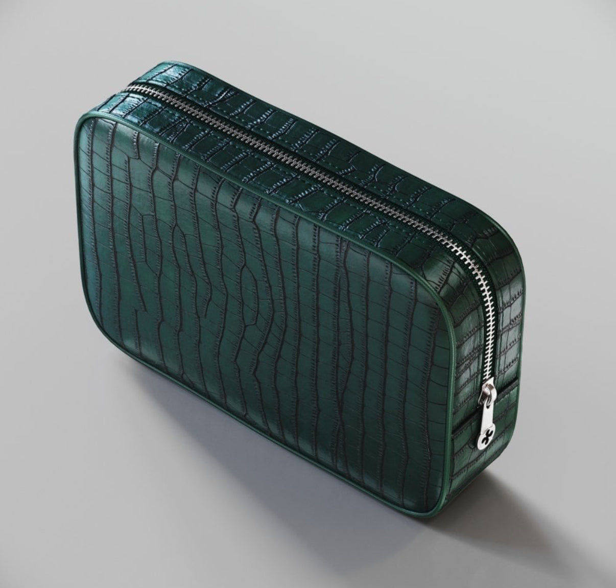 ETIER CONTI WASH BAG POUCH CROCODILE LEATHER - GREEN