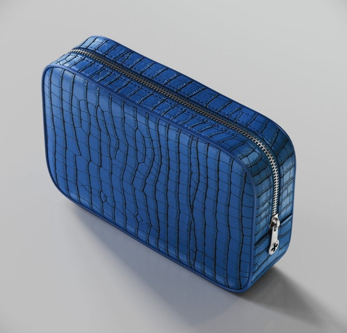 ETIER CONTI WASH BAG POUCH CROCODILE LEATHER - AZZURO