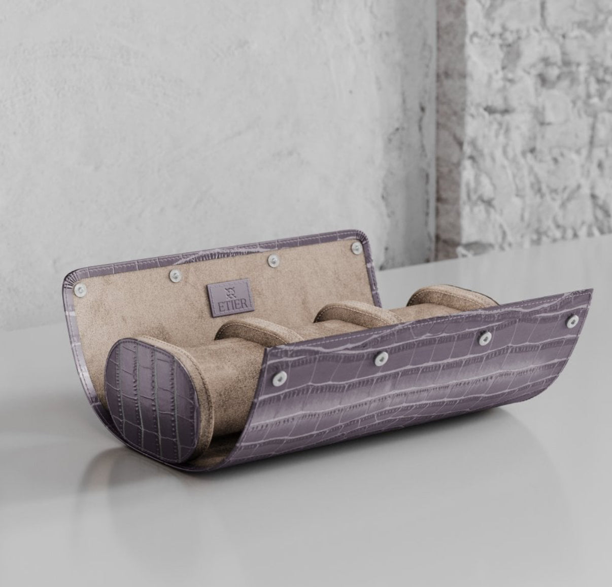 ETIER VERDI TRIPLE WATCH ROLL CROCODILE LEATHER - GREY