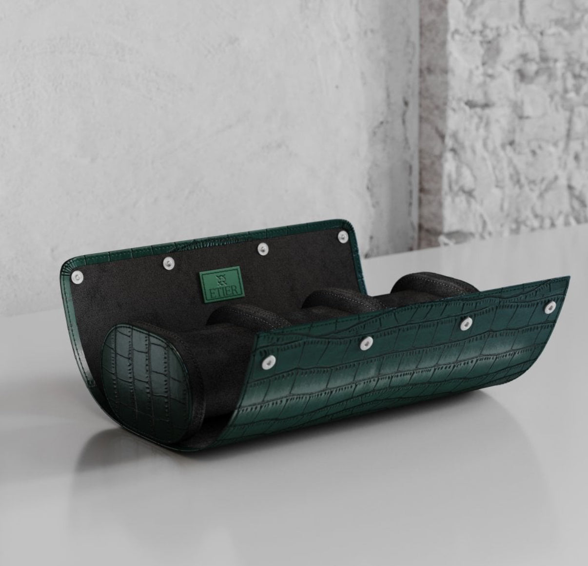 ETIER VERDI TRIPLE WATCH ROLL CROCODILE LEATHER - GREEN
