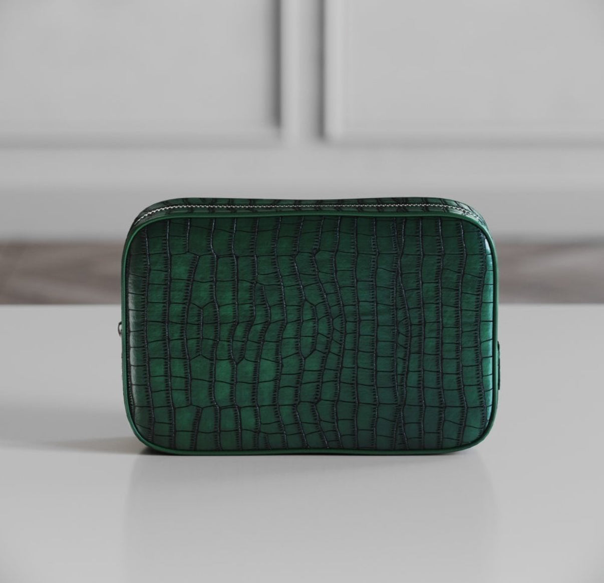 ETIER CONTI WASH BAG POUCH CROCODILE LEATHER - GREEN