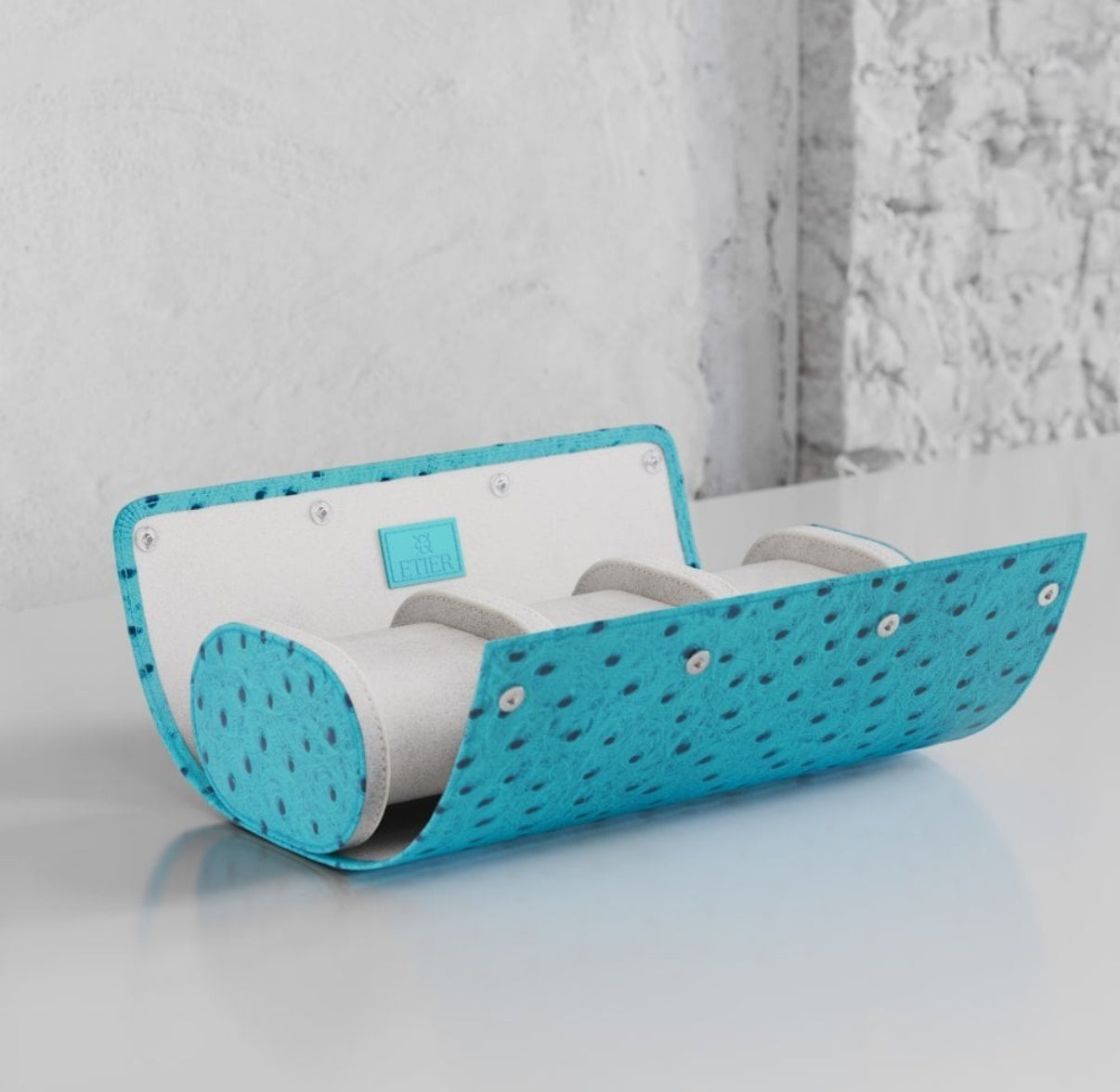 ETIER GUSTO TRIPLE WATCH ROLL OSTRICH LEATHER - AQUA
