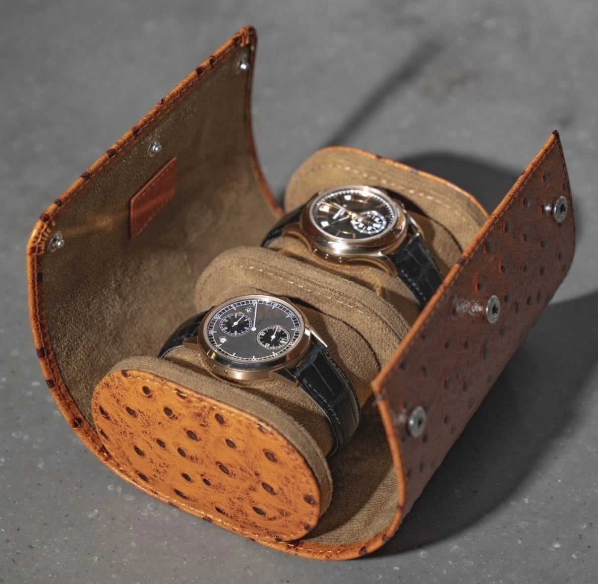 ETIER GUSTO DOUBLE WATCH ROLL OSTRICH LEATHER - TAN