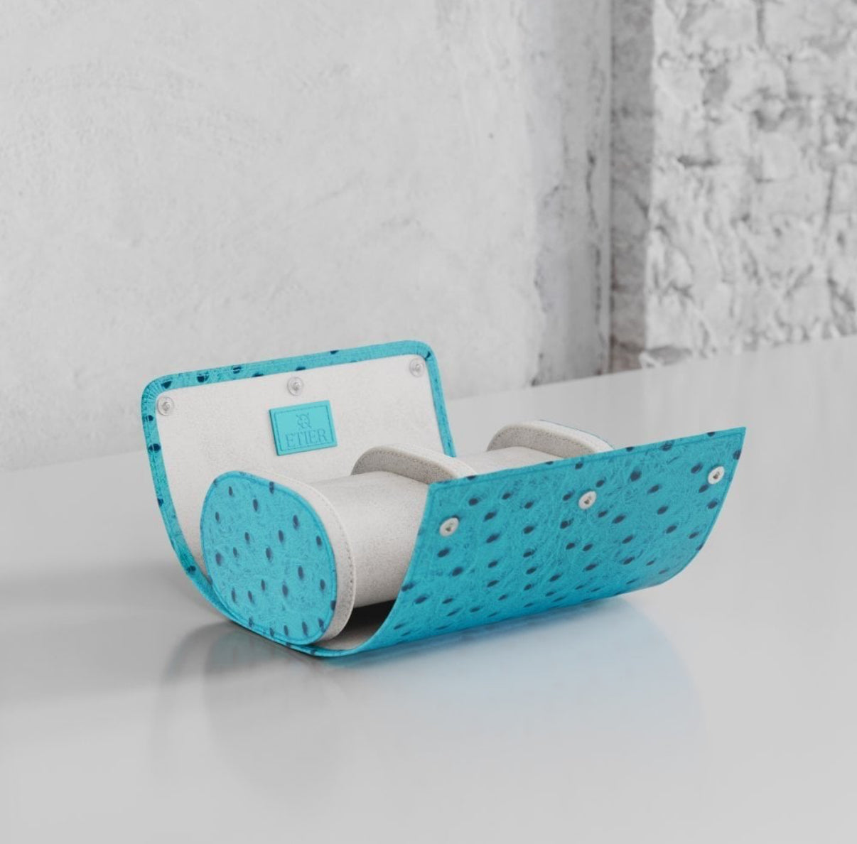 ETIER GUSTO DOUBLE WATCH ROLL OSTRICH LEATHER - AQUA