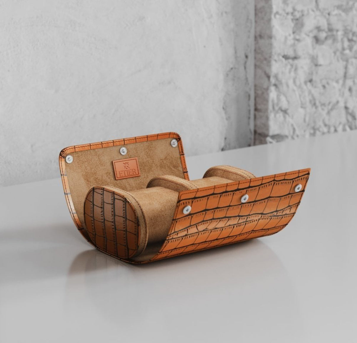 ETIER VERDI DOUBLE WATCH ROLL CROCODILE LEATHER - TAN