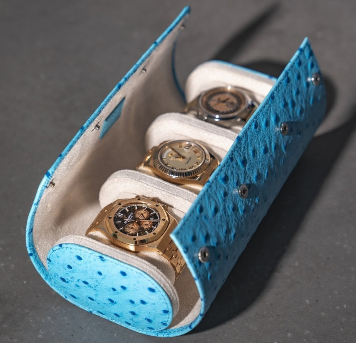 ETIER GUSTO TRIPLE WATCH ROLL OSTRICH LEATHER - AQUA