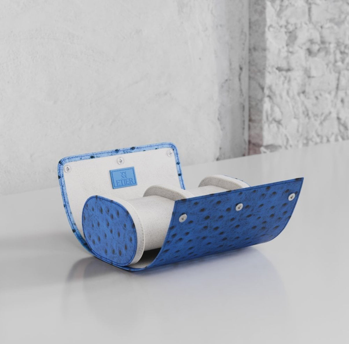 ETIER GUSTO DOUBLE WATCH ROLL OSTRICH LEATHER - AZZURO