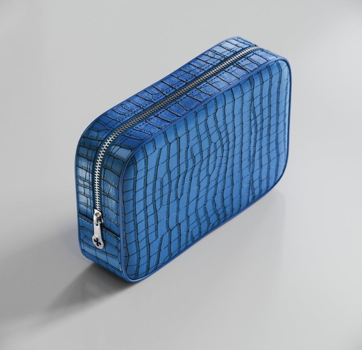 ETIER CONTI WASH BAG POUCH CROCODILE LEATHER - AZZURO
