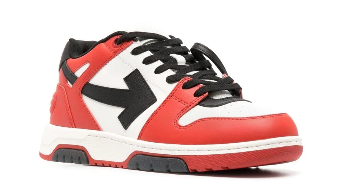 OFF WHITE ‘OUT OF OFFICE LEATHER’ TRAINERS - RED BLACK