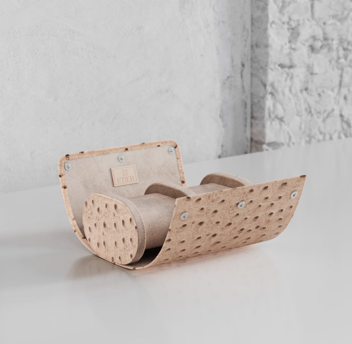 ETIER GUSTO DOUBLE WATCH ROLL OSTRICH LEATHER - LIGHT CAPPUCINO