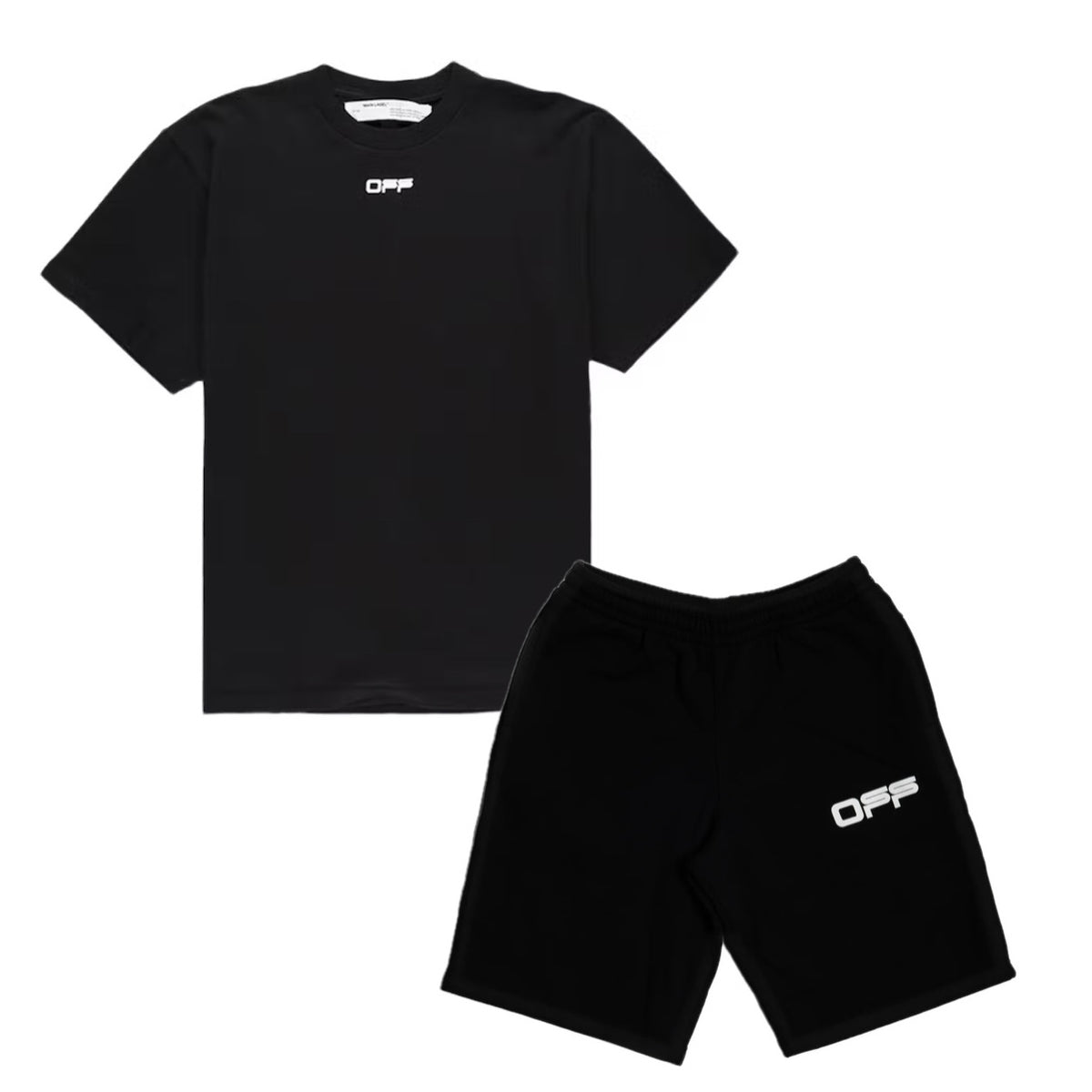 PRE-OWNED) OFF WHITE CABIN BAGGAGE SHORT & TEE SET - BLACK