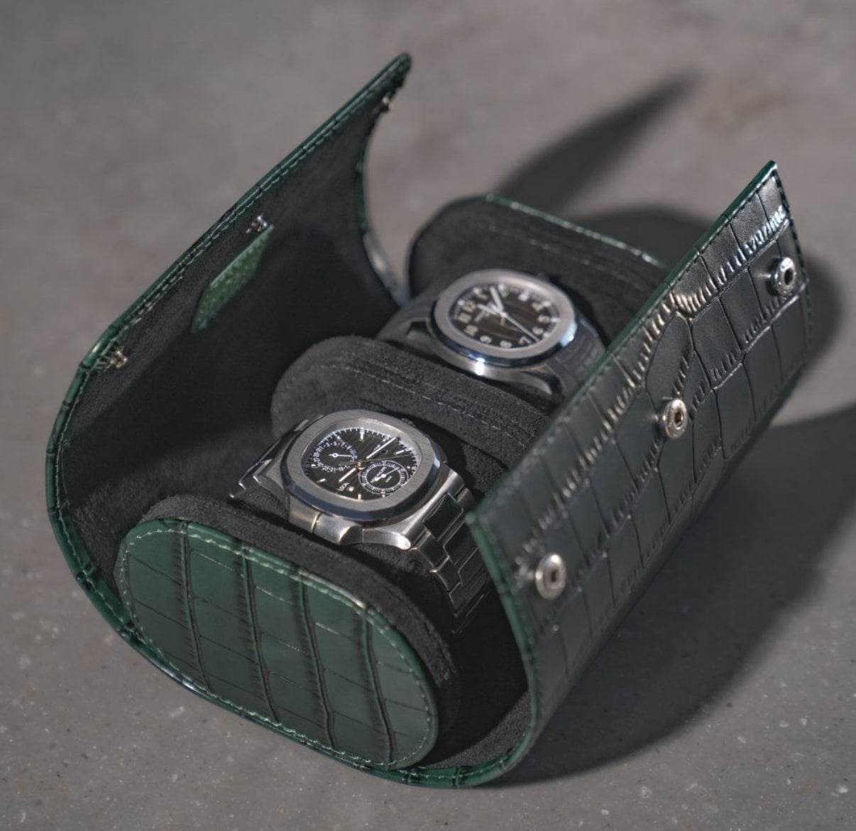 ETIER VERDI DOUBLE WATCH ROLL CROCODILE LEATHER - GREEN