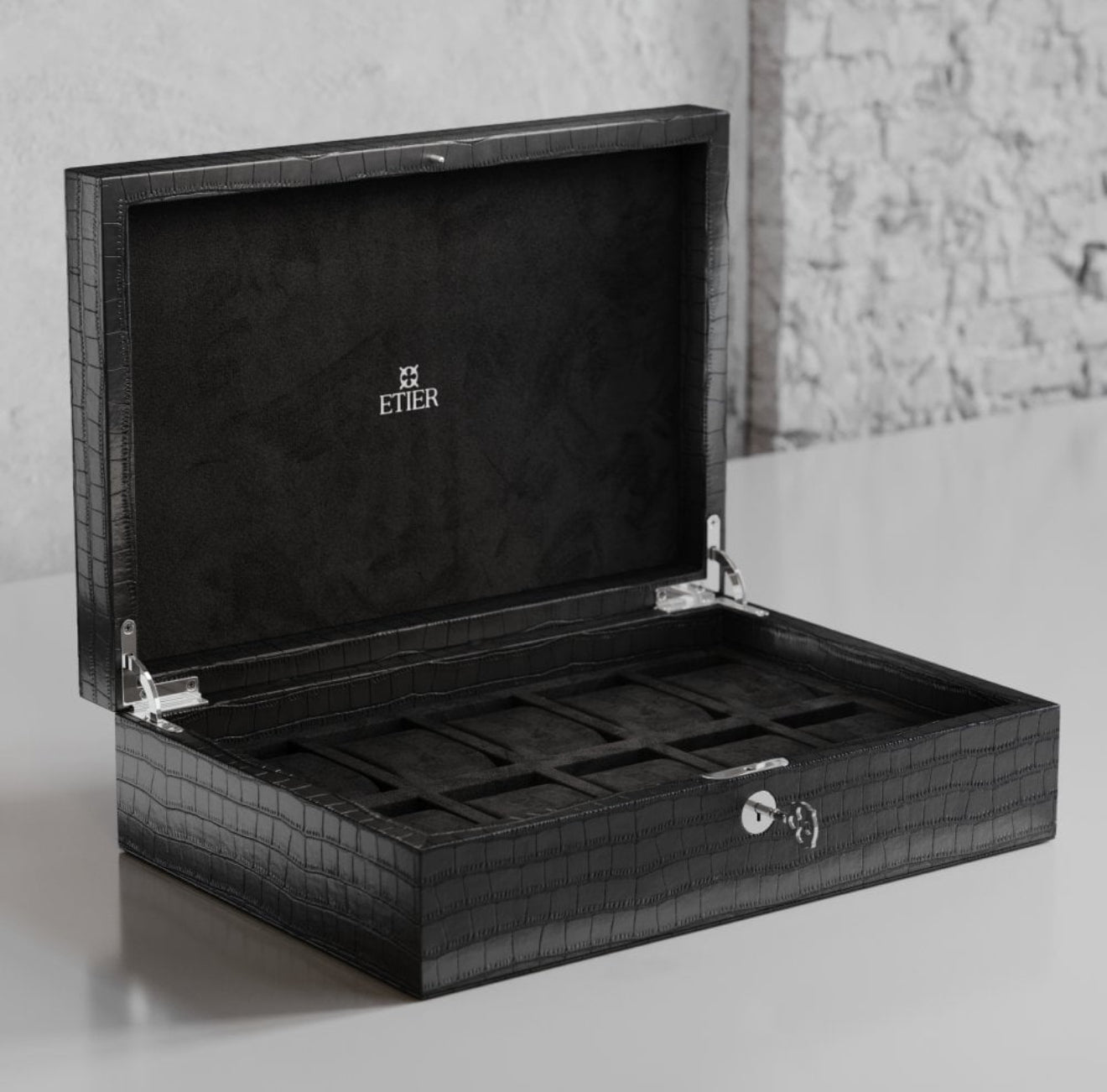 ETIER ZEGATO 10 WATCH CASE CROCODILE LEATHER - NERO
