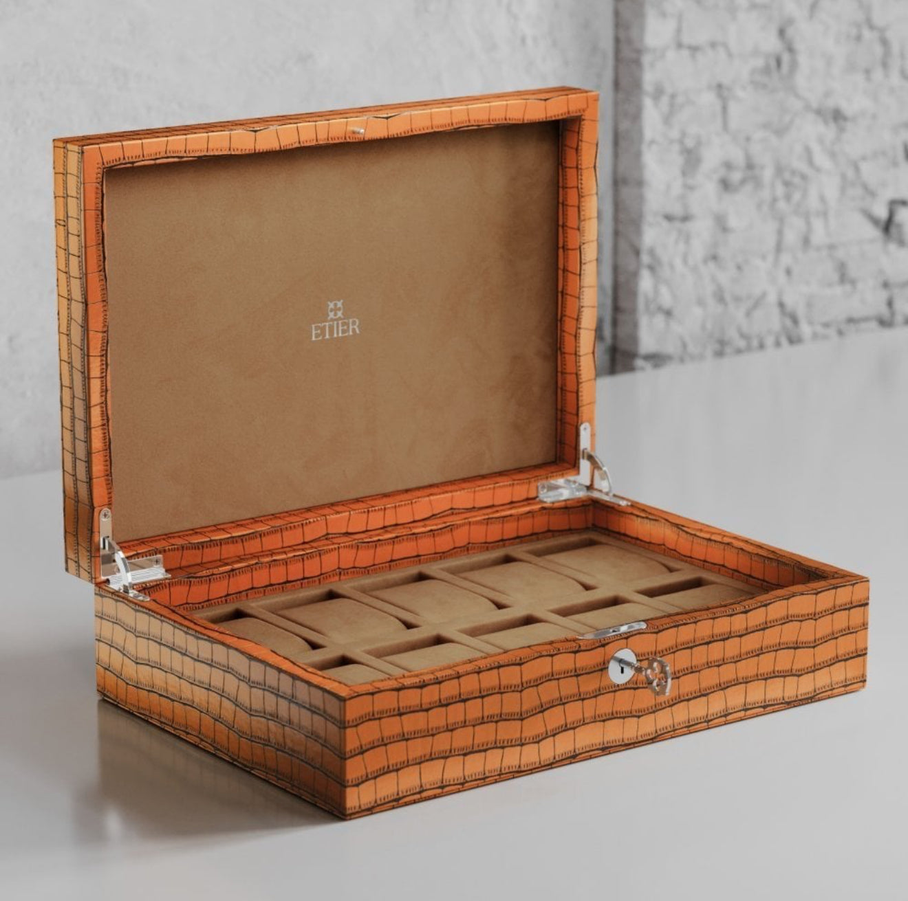 ETIER ZEGATO 10 WATCH CASE CROCODILE LEATHER - TAN