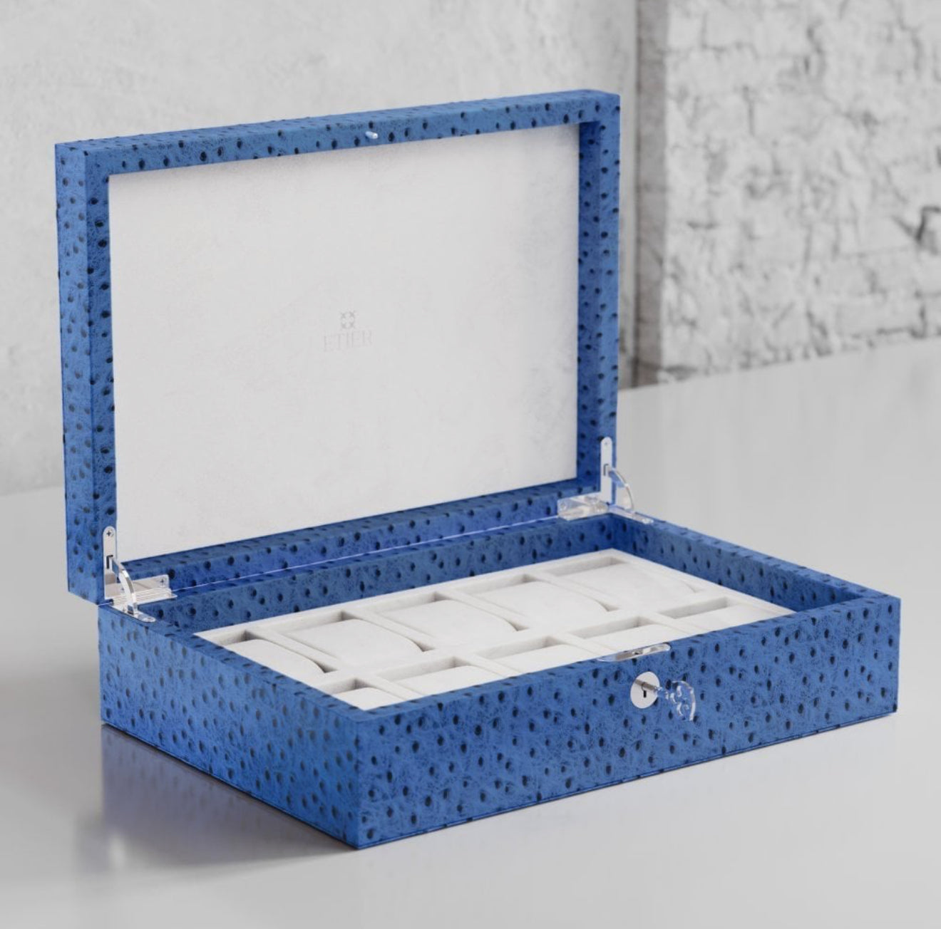 ETIER STRUZZO 10 WATCH CASE OSTRICH LEATHER - AZZURO