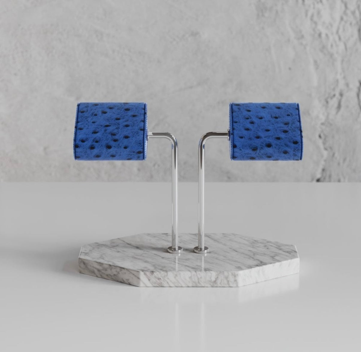 ETIER DOUBLE WATCH STAND CARRARA MARBLE & OSTRICH LEATHER - AZZURO