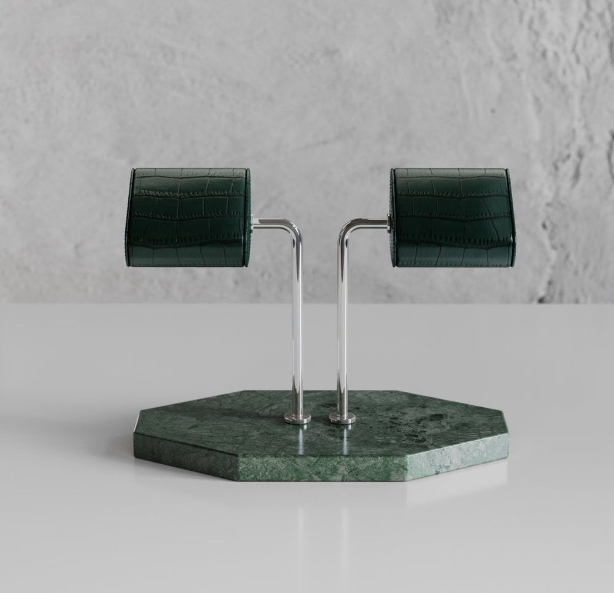 ETIER DOUBLE WATCH STAND MARBLE & CROCODILE LEATHER - GREEN