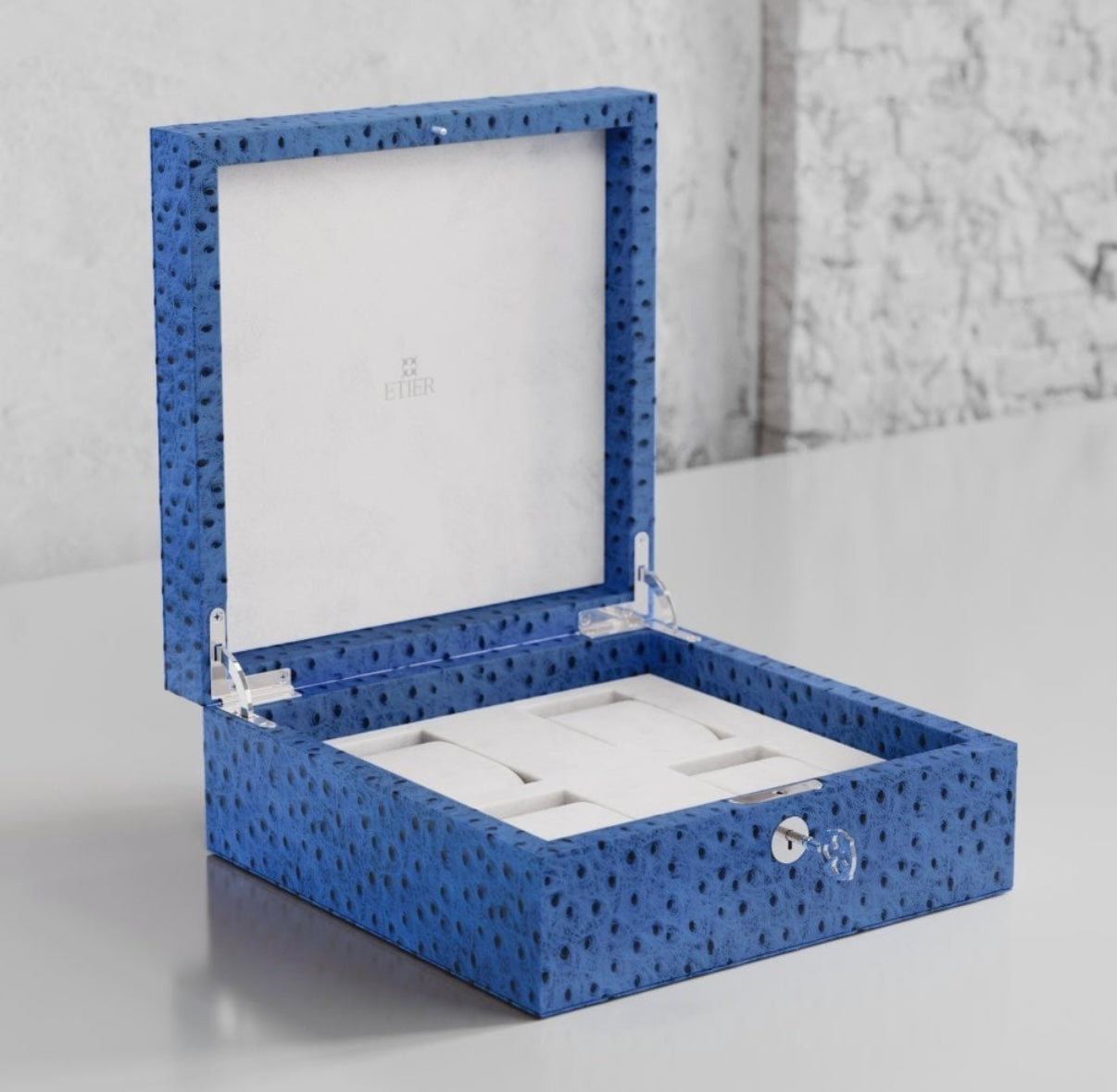 ETIER TEMPO FOUR WATCH CASE OSTRICH LEATHER - AZZURO