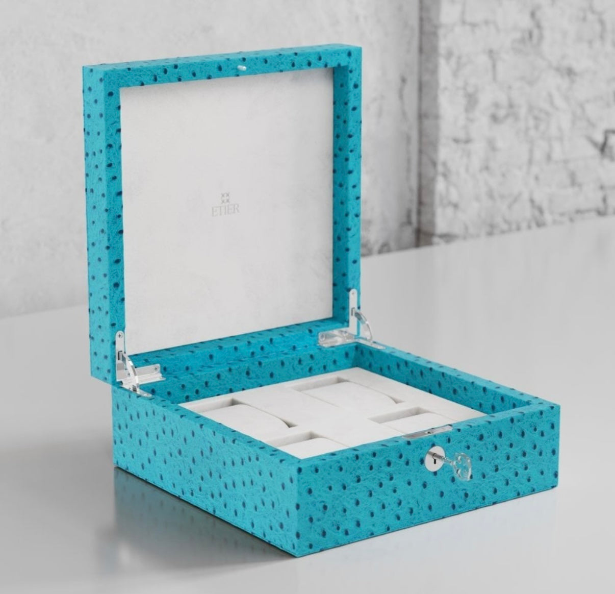 ETIER TEMPO FOUR WATCH CASE OSTRICH LEATHER - AQUA