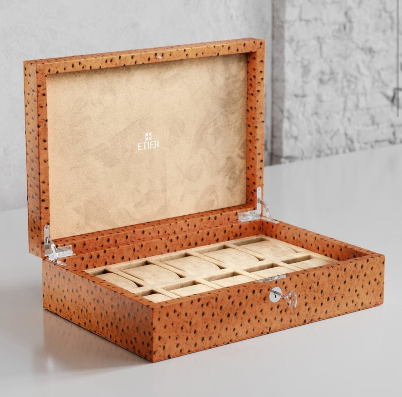 ETIER STRUZZO 10 WATCH CASE OSTRICH LEATHER - TAN