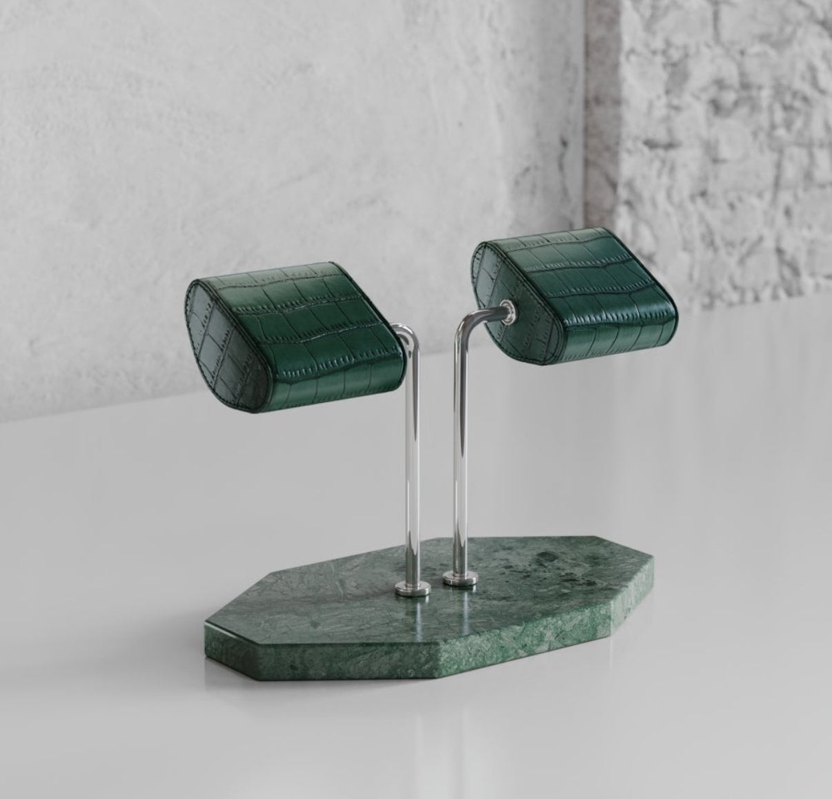 ETIER DOUBLE WATCH STAND MARBLE & CROCODILE LEATHER - GREEN