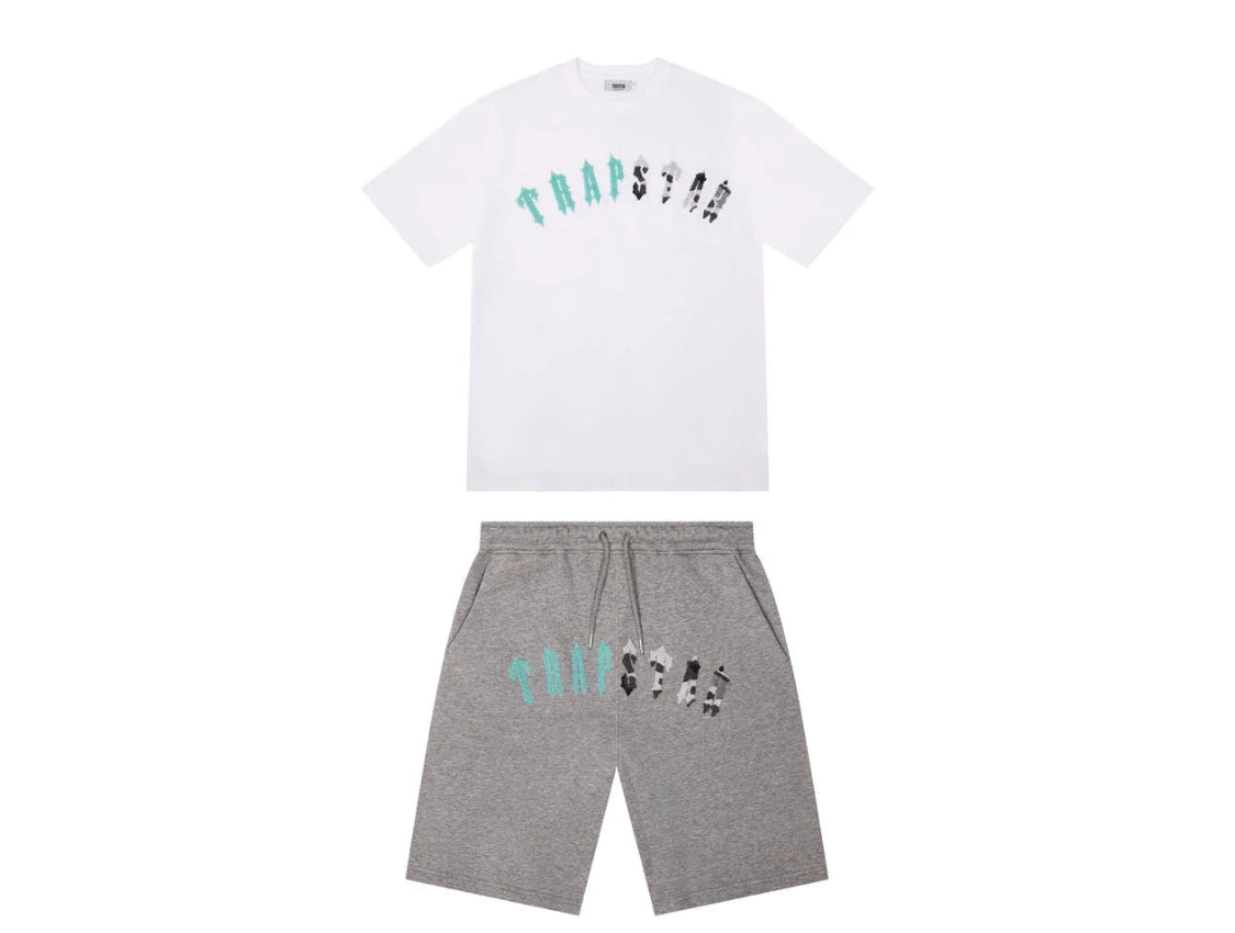 TRAPSTAR CHENILLE DECODED SHORT SET - WHITE / SEA BLUE