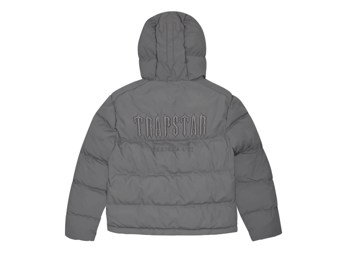 TRAPSTAR DECODED GREY HOODED PUFFER JACKET 2.0