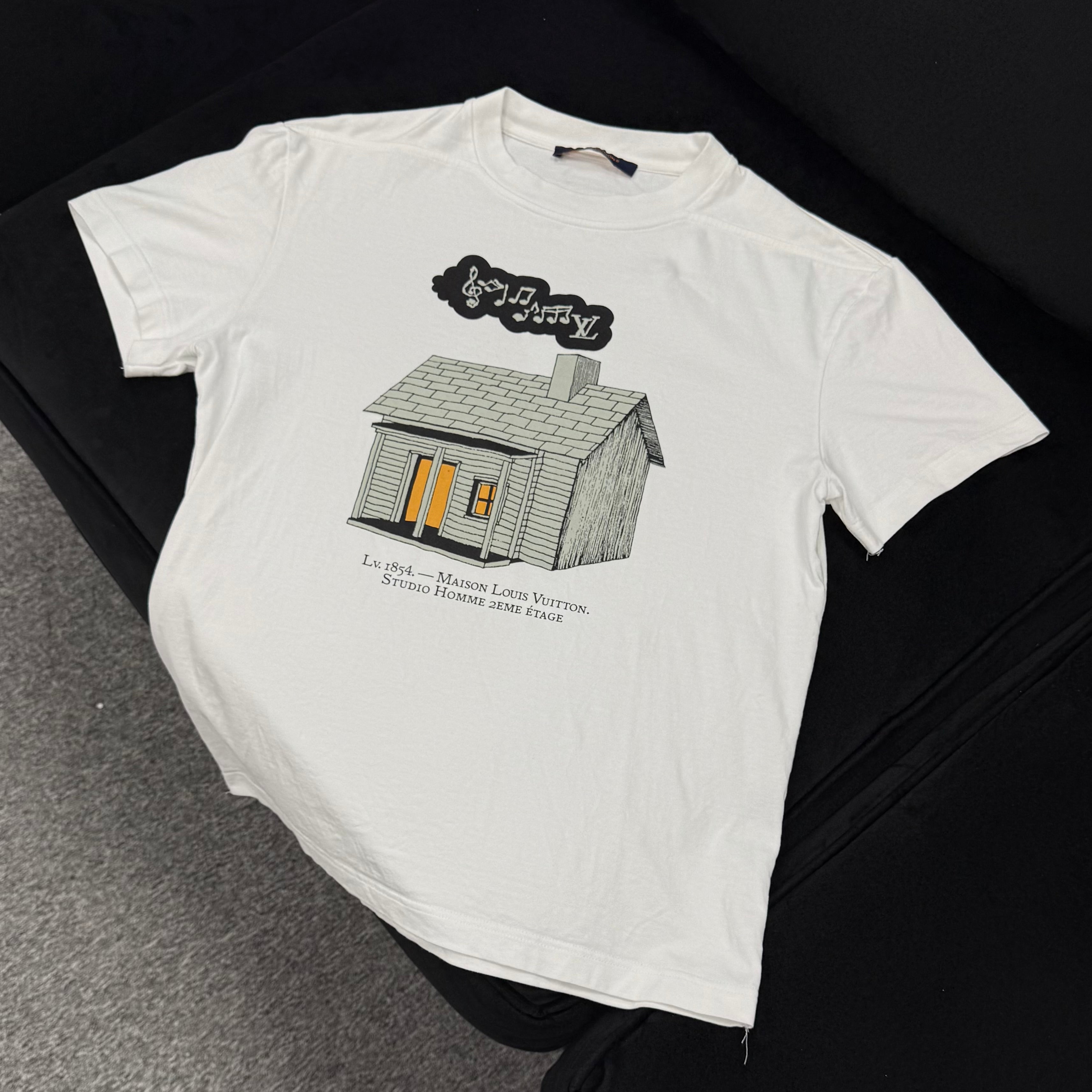 (PRE-OWNED) LOUIS VUITTON LV HOUSE PRINTED TEE - WHITE