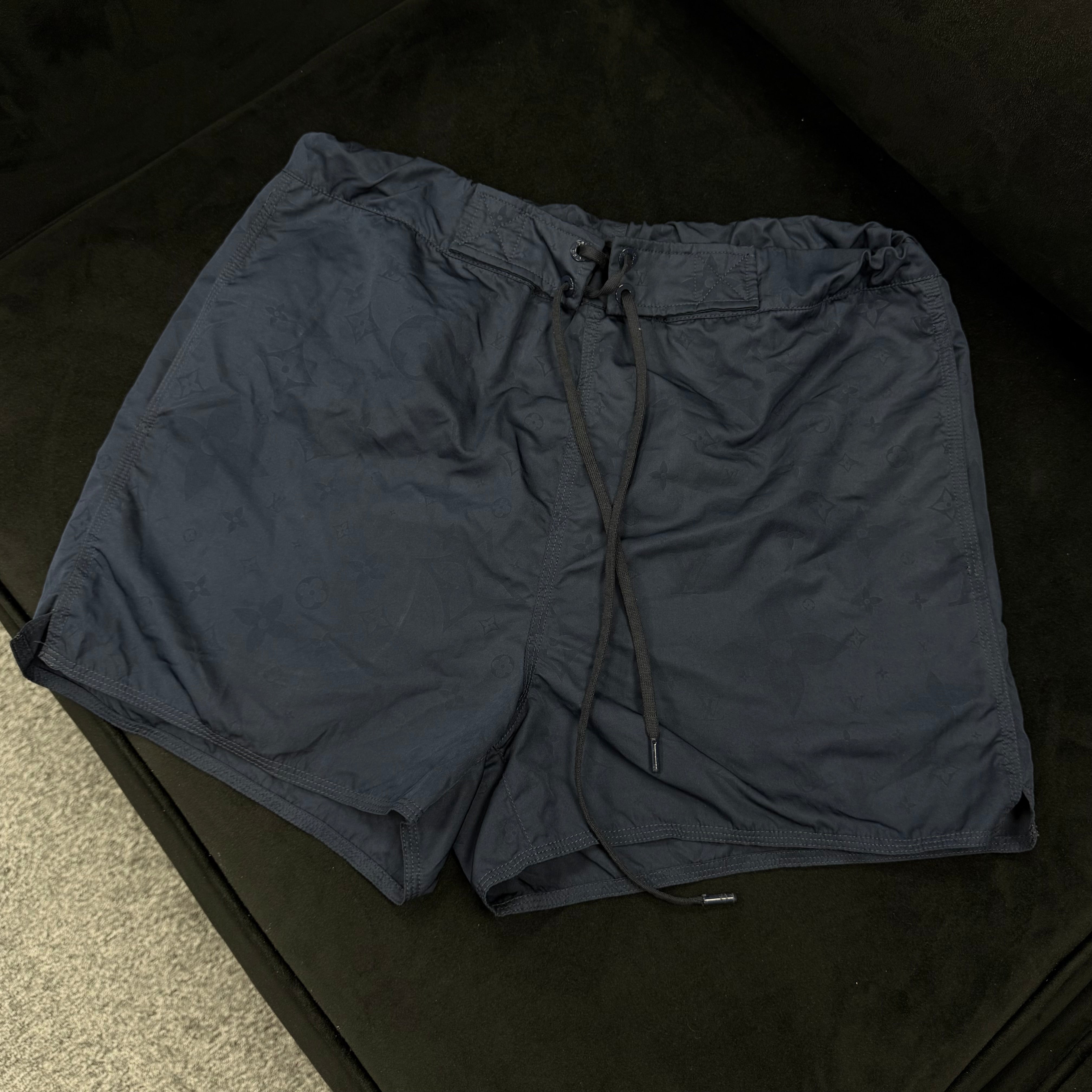 (PRE-OWNED) LOUIS VUITTON 3D POCKET MONOGRAM SWIM SHORTS - NAVY