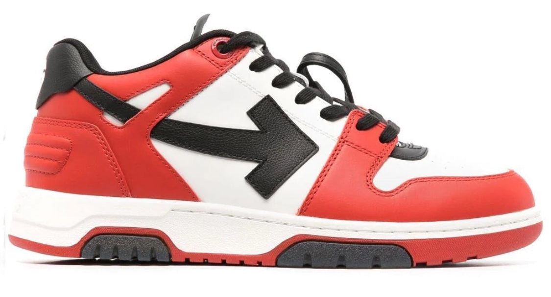 OFF WHITE ‘OUT OF OFFICE LEATHER’ TRAINERS - RED BLACK