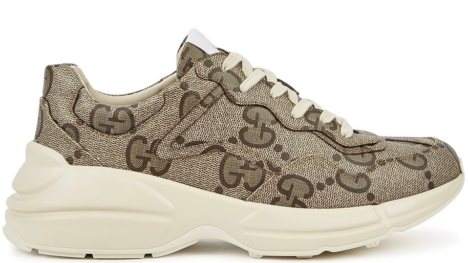 (PRE-OWNED) GUCCI RYTHON 100 MONOGRAM TRAINERS - BEIGE