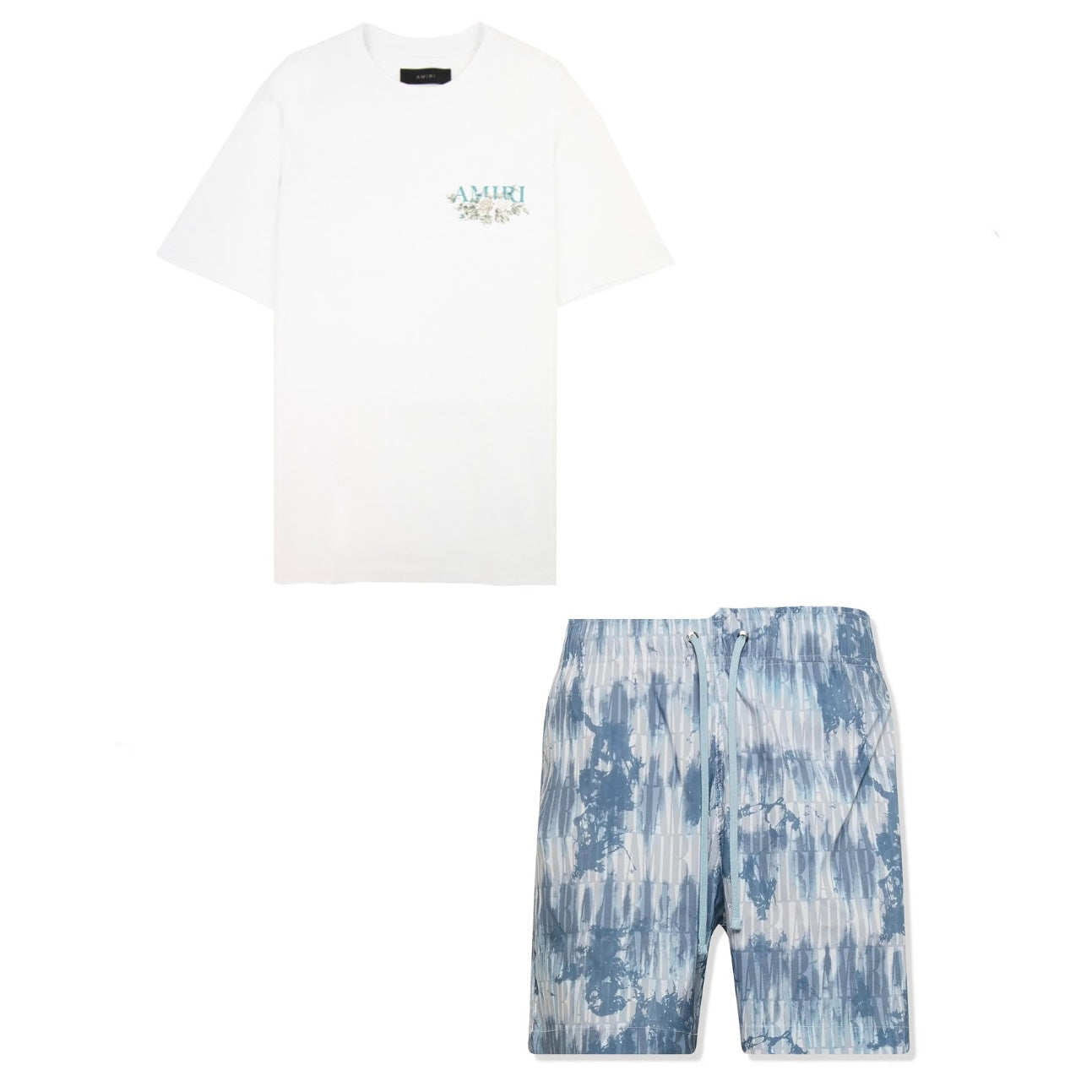 AMIRI FLORAL TSHIRT / SHORT SET - WHITE / BLUE
