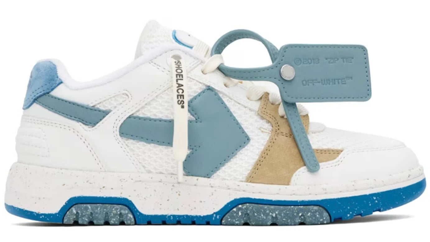 OFF WHITE ‘OUT OF OFFICE LEATHER’ TRAINERS - WHITE BLUE