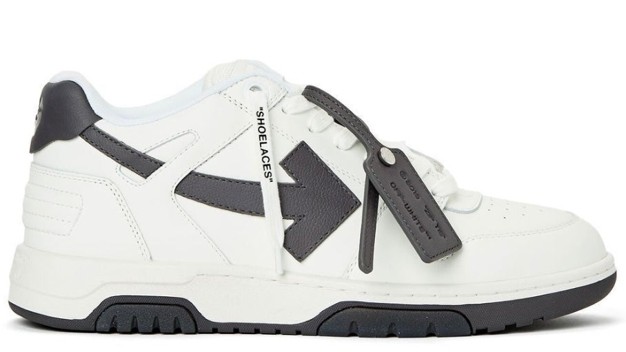 OFF WHITE ‘OUT OF OFFICE LEATHER’ TRAINERS - WHITE DARK GREY