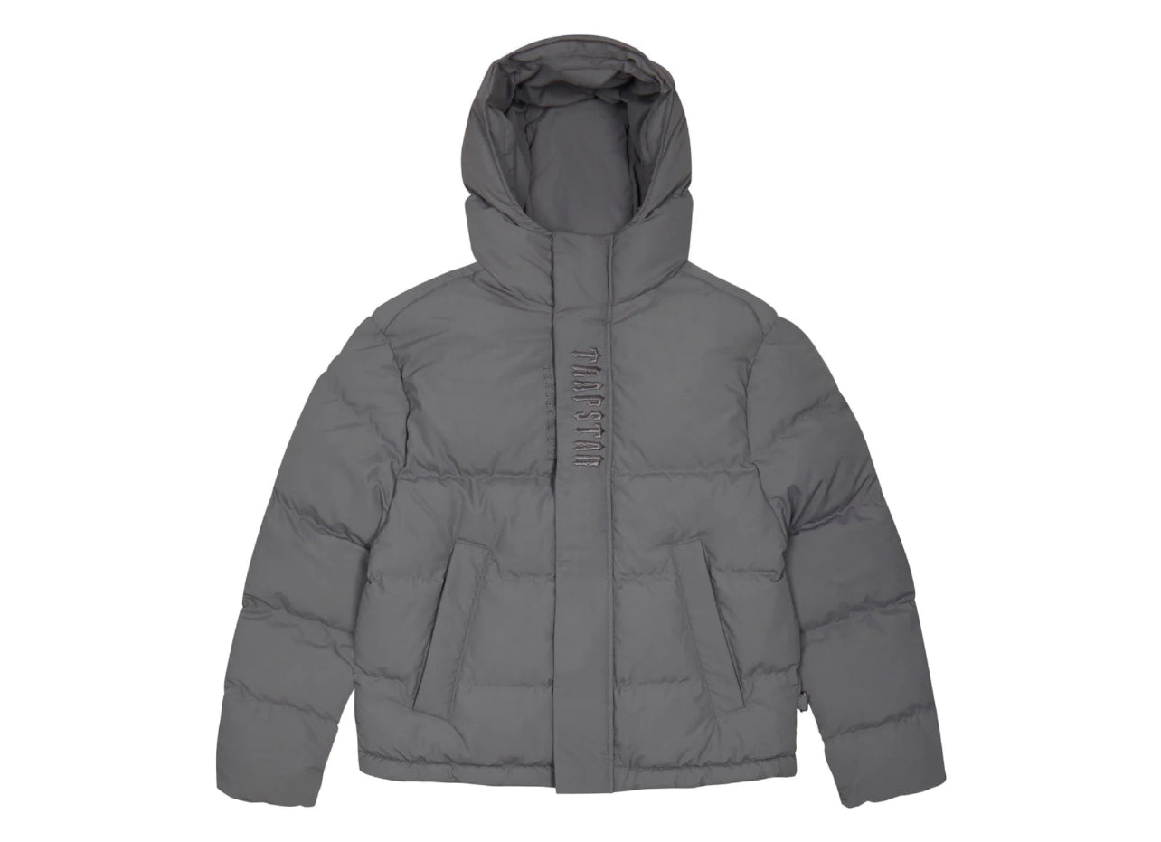 TRAPSTAR DECODED GREY HOODED PUFFER JACKET 2.0
