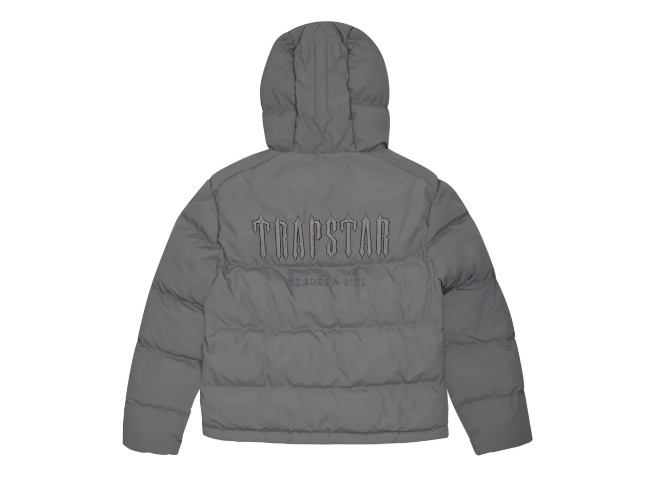 TRAPSTAR DECODED GREY HOODED PUFFER JACKET 2.0